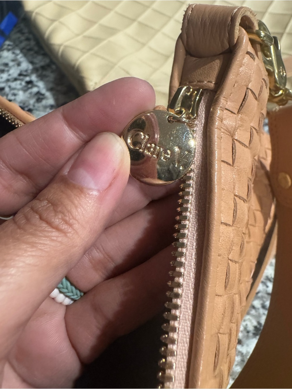 Woven Tan Crossbody Bag with Adjustable Strap - Picture 5 of 6